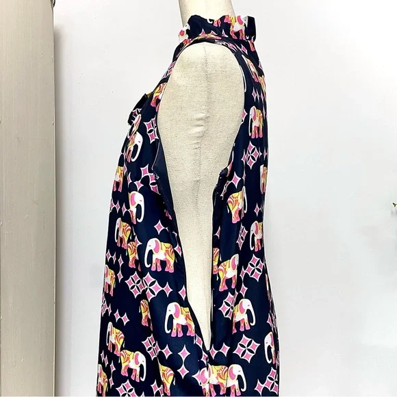 Crown& Ivy Elephant Print Sleeveless Shift Dress Navy Size 6 - Picture 6 of 10